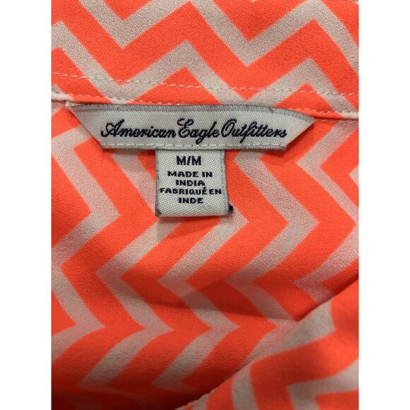 American Eagle Long Sleeve Button Down Shirt Neon Orange Chevron Women’s Size M - Picture 4 of 6
